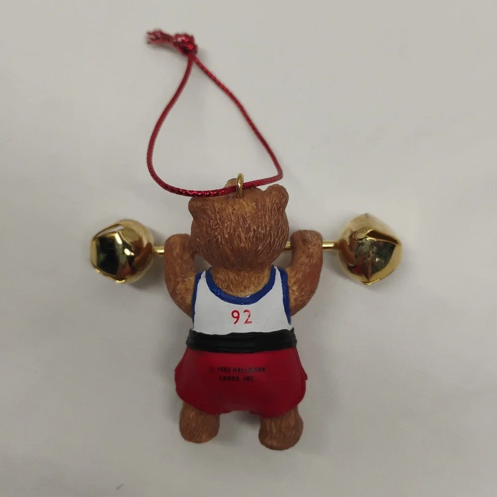 Hallmark Keepsake‎ Ornaments 1992 Bear Bell Champ Weightlifting Weight Lifter